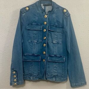 New York & Company Blue Denim Jacket with Gold Buttons